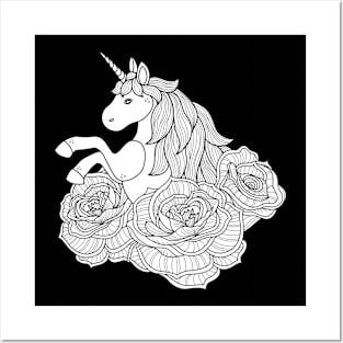 Vintage Unicorn Flower Sketch Posters and Art